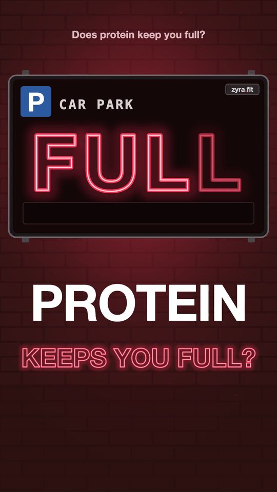 Opening frame of the Zyra film "Does protein keep you full?"